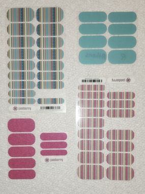 Jamberry Nail Wraps — Teal, Hot Pink & Stripe Sets - 4 Partial Sheets